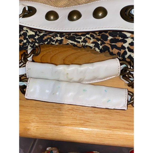 Vintage Betsey Johnson Leather Shoulder Bag Brass Handles Leopard Cheetah - Picture 10 of 15